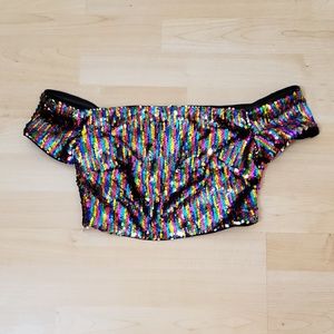 Multicolored Sequin Off-the-Shoulder Crop Top